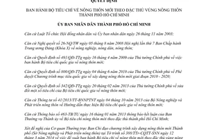 Quyết định 2598/QĐ-UBND 2014 Bộ tiêu chí nông thôn mới theo đặc thù vùng Hồ Chí Minh