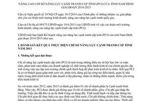 Kế hoạch 37/KH-UBND 2014 nâng cao chỉ số năng lực cạnh tranh cấp tỉnh PCI Nam Định 2014-2015