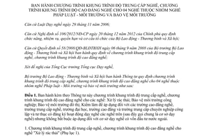 Thông tư 12/2014/TT-BLĐTBXH khung trình độ trung cấp nghề cao đẳng nghề Pháp luật Môi trường bảo vệ