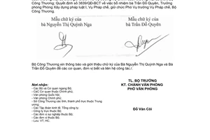 Thông báo 227/TB-BCT 2014 chức danh chữ ký Phó Vụ trưởng Vụ Chính sách thương mại đa biên và Vụ Pháp chế