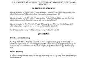Quyết định 1133/QĐ-BTC 2014 chức năng nhiệm vụ quyền hạn cơ cấu tổ chức Vụ Pháp chế Bộ Tài chính