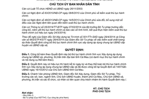 Quyết định 787/QĐ-UBND 2014 bộ thủ tục hành chính Xây dựng Ủy ban nhân dân xã Cà Mau