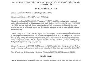 Quyết định 11/2014/QĐ-UBND giá cước vận tải hàng hóa bằng ôtô Đắk Lắk