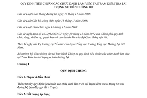 Thông tư 17/2014/TT-BGTVT tiêu chuẩn chức danh làm việc tại Trạm kiểm tra tải trọng xe trên đường bộ