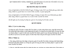 Quyết định 1135/QĐ-BTC 2014 chức năng nhiệm vụ tổ chức Vụ Hợp tác quốc tế Bộ Tài chính