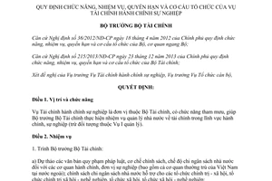 Quyết định 1138/QĐ-BTC 2014 chức năng nhiệm vụ quyền hạn cơ cấu Vụ Tài chính Bộ Tài chính