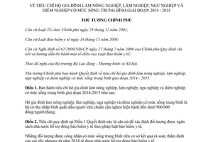 Quyết định 32/2014/QĐ-TTg hộ gia đình nông lâm ngư diêm nghiệp có mức sống trung bình 2014 2015