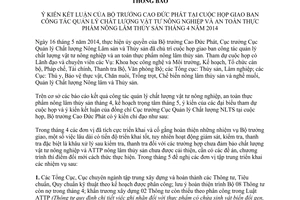 Thông báo 2539/TB-BNN-VP quản lý chất lượng vật tư nông nghiệp ATTP nông lâm thủy sản 4/2014