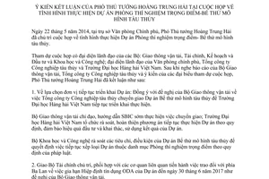 Thông báo 213/TB-VPCP năm 2014 kết luận Phó Thủ tướng Dự án Bể thử mô hình tàu thủy