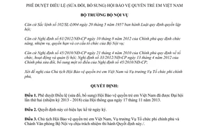 Quyết định 555/QĐ-BNV 2014 phê duyệt Điều lệ sửa đổi bổ sung của Hội Bảo vệ quyền trẻ em Việt Nam