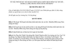 Quyết định 1878/QĐ-BYT 2014 chiến dịch tiêm vắc xin Sởi Rubella trong Tiêm chủng mở rộng