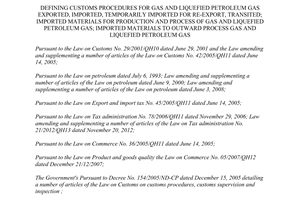 Circular No. 70/2014/TT-BTC defining customs procedures for gas and liquefied petroleum gas exported