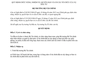 Quyết định 1169/QĐ-BTC năm 2014 chức năng nhiệm vụ quyền hạn cơ cấu Vụ Đầu tư Bộ Tài chính
