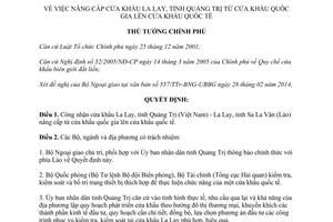 Quyết định 813/QĐ-TTg 2014 nâng cấp cửa khẩu quốc gia La Lay Quảng Trị lên cửa khẩu quốc tế