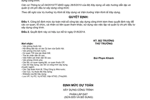 Quyết định 587/QĐ-BXD 2014 Định mức dự toán xây dựng công trình Phần lắp đặt sửa đổi bổ sung