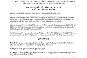 Nghị quyết 141/NQ-HĐND 2014 Quy hoạch xây dựng vùng Quảng Ninh 2030 tầm nhìn 2050