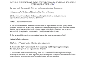 Decree No. 55/2014/ND-CP functions tasks powers organizational structure of The Voice of Vietnam