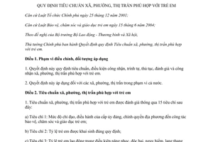 Quyết định 34/2014/QĐ-TTg Tiêu chuẩn xã phường thị trấn phù hợp với trẻ em