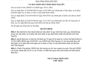 Quyết định 13/2014/QĐ-UBND quy trình tiếp nhận xử lý phản ánh kiến nghị hành chính Thái Nguyên