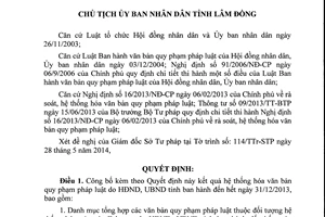 Quyết định 1224/QĐ-UBND 2014 hệ thống hóa văn bản quy phạm pháp luật Lâm Đồng