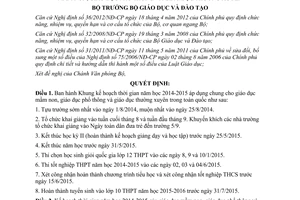 Quyết định 1955/QĐ-BGDĐT 2014 kế hoạch năm học 2014-2015 mầm non phổ thông thường xuyên