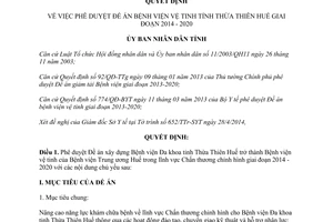 Quyết định 1088/QĐ-UBND 2014 phê duyệt Đề án Bệnh viện vệ tinh Thừa Thiên Huế 2014 2020