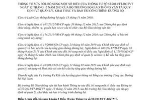 Thông tư 20/2014/TT-BGTVT sửa đổi 52/2013/TT-BGTVT quản lý khai thác bảo trì công trình đường bộ