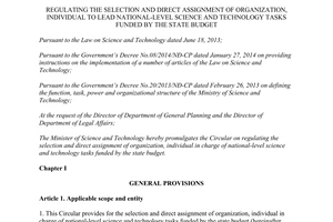 Circular No.10/2014/TT-BKHCN selection to lead science technology tasks funded by the state budget