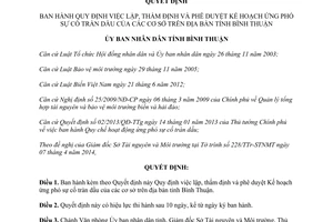 Quyết định 15/2014/QĐ-UBND lập thẩm định phê duyệt Kế hoạch ứng phó sự cố tràn dầu Bình Thuận