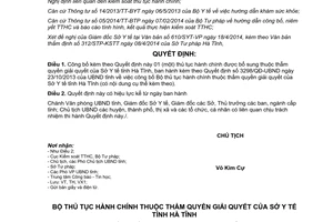 Quyết định 1281/QĐ-UBND thủ tục hành chính thuộc thẩm quyền giải quyết sở y tế Hà Tĩnh 2014