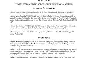 Quyết định 21/2014/QĐ-UBND xếp loại đường bộ xác định cước vận tải Thừa Thiên Huế