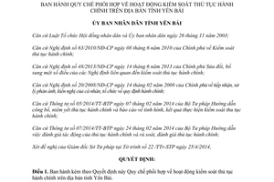 Quyết định 687/QĐ-UBND năm 2014 phối hợp hoạt động kiểm soát thủ tục hành chính Yên Bái