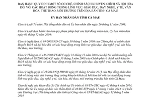 Quyết định 10/2014/QĐ-UBND xã hội hóa giáo dục dạy nghề y tế văn hóa thể thao môi trường Cà Mau