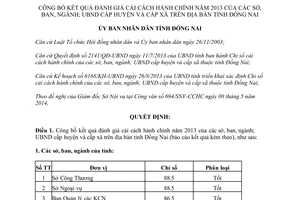 Quyết định 1344/QĐ-UBND năm 2014 kết quả cải cách hành chính 2013 Đồng Nai