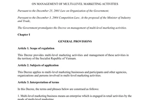 Decree No. 42/2014/ND-CP on management of multi-level marketing activities