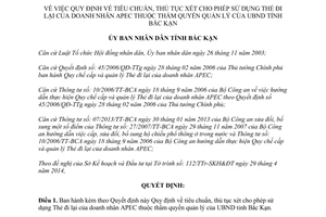 Quyết định 06/2014/QĐ-UBND tiêu chuẩn thủ tục cho sử dụng Thẻ đi lại doanh nhân APEC Bắc Kạn