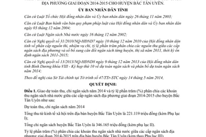 Quyết định 14/2014/QĐ-UBND thu chi phân chia ngân sách năm 2014 Bắc Tân Uyên Bình Dương