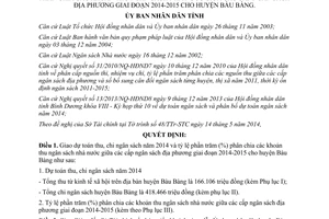 Quyết định 16/2014/QĐ-UBND thu chi phân chia ngân sách năm 2014 Bàu Bàng Bình Dương