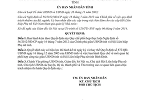 Quyết định 1509/QĐ-UBND 2014 phối hợp thực hiện 56/2012/NĐ-CP giữa Uỷ ban và Hội Liên hiệp Phụ nữ Bình Định