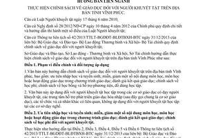 Hướng dẫn liên ngành 627/HDLN-SGDĐT-SLĐTBXH-STC giáo dục đối với người khuyết tật Vĩnh Phúc