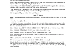 Quyết định 1010/QĐ-BTC năm 2014 sửa đổi Mẫu tem xì gà nhập khẩu