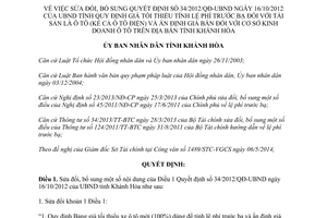 Quyết định 14/2014/QĐ-UBND sửa đổi 34/2012/QĐ-UBND giá tính lệ phí trước bạ ô tô Khánh Hòa