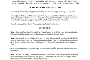 Quyết định 425/QĐ-UBND.HC 2014 bố trí di dân vùng sạt lở vùng biên giới vào cụm tuyến dân cư Đồng Tháp