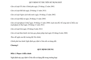 Nghị định 45/2014/NĐ-CP thu tiền sử dụng đất