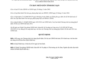 Quyết định 795/QĐ-UBND bổ sung chương trình xây dựng quyết định chỉ thị Uỷ ban Bắc Kạn 2014