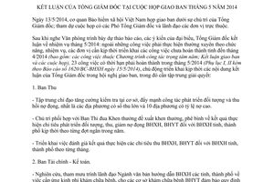 Thông báo 1664/TB-BHXH năm 2014 kết luận Tổng Giám đốc tại cuộc họp giao ban tháng 5 của Bảo hiểm xã hội
