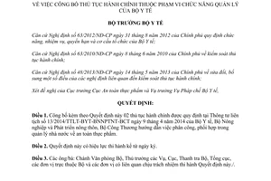 Quyết định 1744/QĐ-BYT năm 2014 công bố thủ tục hành chính Bộ Y tế