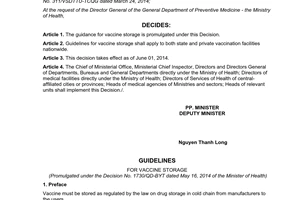 Decision No. 1730/QD-BYT guidelines for vaccine storage 2014