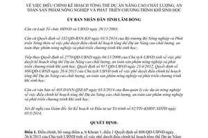 Quyết định 1059/QĐ-UBND 2014 điều chỉnh Dự án an toàn sản phẩm nông nghiệp khí sinh học Lâm Đồng