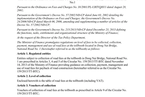 Circular No. 62/2014/TT-BTC collection payment use of road fees at the tollbooth in Dong Nai bridge